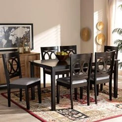 Baxton Studio Barret Dining Set And Dining Set Grey Fabric Upholstered Espresso Brown Finished Wood 7-Piece Dining Set -Amazon Store 51VTx3GML0L