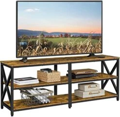 Yaheetech Industrial TV Stand For TV Up To 65 Inch, 55" TV Cabinet With 3 Tier Storage Shelves For Living Room, Entertainment Center TV Console Table With Metal Frame, Rustic Brown -Amazon Store 51VZspI2bL. AC