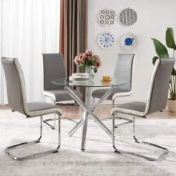 Modern Dining Table Set For 4 Person,5 Pieces Kitchen Dining Room Sets With Glass Round Table Top,Chrome Legs + 4 White With Black Side,Faux Leather High Back Dining Room Chairs Set For Home Office 17 Modern Dining Table Set For 4 Person,5 Pieces Kitchen Dining Room Sets With Glass Round Table Top,Chrome Legs + 4 White With Black Side,Faux Leather High Back Dining Room Chairs Set For Home Office -Amazon Store 51Vckm7wjCL. AC