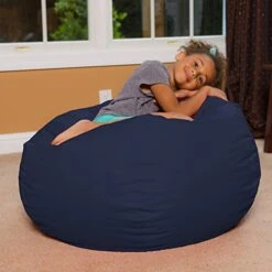 Big Comfy Bean Bag Chair: Posh Large Beanbag Chairs With Removable Cover For Kids, Teens And Adults - Polyester Cloth Puff Sack Lounger Furniture For All Ages - 27 Inch - Solid Navy Blue -Amazon Store 51Vdb6KCByL