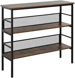 HOMCOM 3-Tier Console Table Industrial Style Storage Metal Wooden Shelf With A Robust Multi-Functional Design & Adjustable Feet, Black -Amazon Store 51VncdvAdTL. AC
