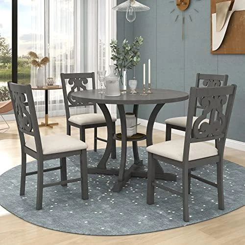 5 Piece Dining Table Set, Wooden Kitchen Dining Table Set With Square Table And 4 Upholstered Chairs For Kitchen, Dining Room, Family And Apartment (Light Gray+4 Person) 14 5 Piece Dining Table Set, Wooden Kitchen Dining Table Set With Square Table And 4 Upholstered Chairs For Kitchen, Dining Room, Family And Apartment (Light Gray+4 Person) - Image 12