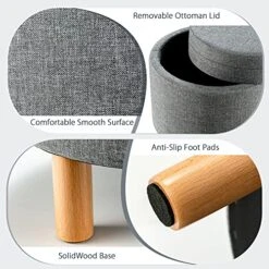 Giantex Round Storage Ottoman With Tray, Accent Storage Footstool W/ Soft Padding, Fabric Sitting Stool W/ Solid Wood Legs & Non-Slip Pads, Tray Top Coffee Table For Living Room, Bedroom (Grey) -Amazon Store 51W15ZHiDTL