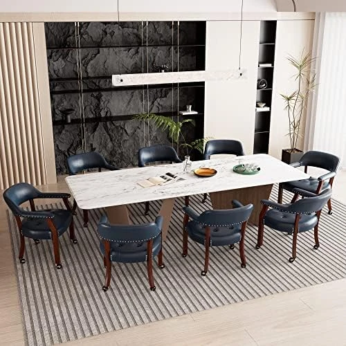 Set Of 4 Dining Chair With Casters, Leather Chair With Caster & Nailhead Trime Dining Chairs With Rollers Curving Backrest Chairs With Wheels Kitchen Table Rolling Chair,Espresso&Beige 1910BG 17 Set Of 4 Dining Chair With Casters, Leather Chair With Caster & Nailhead Trime Dining Chairs With Rollers Curving Backrest Chairs With Wheels Kitchen Table Rolling Chair,Espresso&Beige 1910BG - Image 15