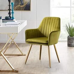 Altrobene Velvet Accent Chair, Home Office Desk Chair, Living Room Bedroom Arm Chair, Modern Dinging Chair, Girls Vanity Chair, Golden Finished, Black -Amazon Store 51W9qCBKgRL. AC