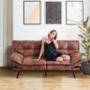 Opoiar Faux Leather Sleeper Sofa,Memory Foam Futon Sofa Bed,Foldable Couch Sleeper,Compact Sofa Padded With Metal Legs, Modern Convertible Loveseat Sofa For Living Room,Apartment,Studio,Brown -Amazon Store 51WDEdO8k6L