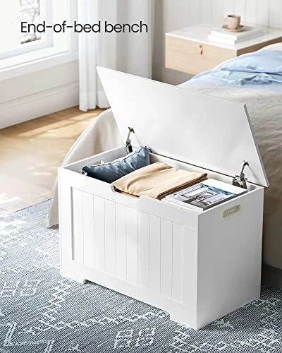 VASAGLE Storage Chest, Storage Bench, Entryway Bench With 2 Safety Hinges, Shoe Bench, Modern Style, 15.7 X 29.9 X 18.9 Inches, For Entryway, Bedroom, Living Room, White ULHS11WT 3 VASAGLE Storage Chest, Storage Bench, Entryway Bench With 2 Safety Hinges, Shoe Bench, Modern Style, 15.7 X 29.9 X 18.9 Inches, For Entryway, Bedroom, Living Room, White ULHS11WT