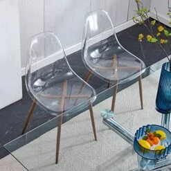 Modern Dining Table Set For 4 Glass Kitchen Dining Set Table Chairs Small Space Including Dining Room Table With Tempered Top And Transparent Plastic Dining Chairs For 4 Darker Wood Grain Set Legs -Amazon Store 51WFG8TFFBL
