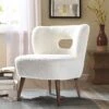 TINA'S HOME Modern Sherpa Accent Chair With Open Back & Wooden Legs, Upholstered Lamb Fleece Armless Slipper Chair, Comfy Faux Fur Cute Vanity Chair For Living Room Bedroom Office Makeup Room, Ivory -Amazon Store 51WL90qPAeL