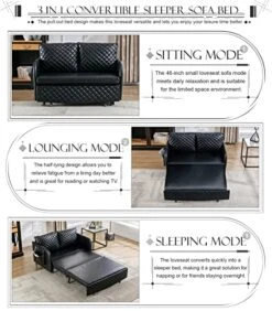 PU Leather Pull Out Futon Sofa Bed, Convertible Small Loveseat Sleeper With Storage Drawer, 3 In 1 Futon Couch With Removable Pocket And 2 Pillows, Modern Love Seat For Living Room, Guest Room, Black -Amazon Store 51WLpfDJ81L