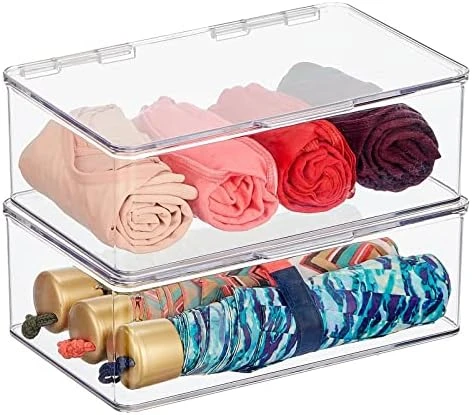 MDesign Stackable Plastic Closet Storage Container Bin Box With Hinge Lid For Organizing Shoes, Booties, Pumps, Sandals, Wedges, Flats, Heels - Lumiere Collection - 2 Pack - Clear 13 MDesign Stackable Plastic Closet Storage Container Bin Box With Hinge Lid For Organizing Shoes, Booties, Pumps, Sandals, Wedges, Flats, Heels - Lumiere Collection - 2 Pack - Clear - Image 11