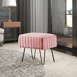 Home Soft Things Super Mink Faux Fur Pink Ottoman Bench, 19" X 13" X 17", Rose Smoke, Living Room Foot Rest Stool Entryway Makeup Bench End Of Bed Bedroom Home Decor Chair For Sitting -Amazon Store 51WNB3WGPRL