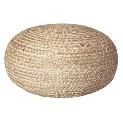 Decor Therapy Round Braided Natural Jute Woven Pouf Ottoman, 19" X 10"