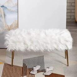 Chairus Faux Fur Entryway Bench Small Shaggy Furry Ottoman Bench For Bedroom Living Room, Pink -Amazon Store 51WQLlfifrL. AC
