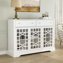 Homsee Buffet Sideboard Storage Cabinet With Mirror Doors, 3 Drawers & 6 Storage Compartments, Kitchen Cupboard Console Table For Hallway And Living Room, White (55.1”L X 15.7”W X 35.4”H) -Amazon Store 51WRjakFwML. AC