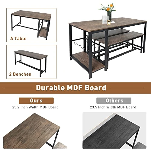 Koreyosh 3 Piece Kitchen Table Set With Bench, 55''Lx25.2''W Dining Table Set For 4,Breakfast Nook Table Set Mid Century Modern Dining Set For Small Spaces Compact W/Storage Shelf Rack, Wine Rack 5 Koreyosh 3 Piece Kitchen Table Set With Bench, 55''Lx25.2''W Dining Table Set For 4,Breakfast Nook Table Set Mid Century Modern Dining Set For Small Spaces Compact W/Storage Shelf Rack, Wine Rack - Image 3