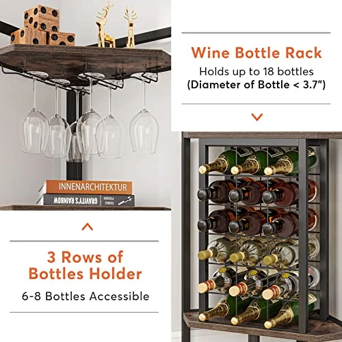 Tribesigns Corner Wine Rack With Glass Holder And Storage Shelves,4 Tier Corner Bar Freestanding Floor Wine Rack, Industrial Corner Shelf For Living Room, Dining Room,Kitchen 6 Tribesigns Corner Wine Rack With Glass Holder And Storage Shelves,4 Tier Corner Bar Freestanding Floor Wine Rack, Industrial Corner Shelf For Living Room, Dining Room,Kitchen - Image 4