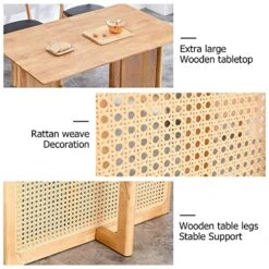 55" Dining Table For 4 To 6, Retro Wooden Kitchen Table Furniture With Rattan Weave Design Legs, Mid-Century Modern Imitation Rattan Dining Room Table For Dining Room, Living Room And Office, Oak -Amazon Store 51WZuj4NS6L