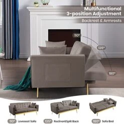 HOMYEDAMIC Velvet Convertible Futon Sofa Bed Memory Foam Futon Couch Sleeper Sofa, Foldable Loveseat Furniture For Compact Small Space, Dorm, Living Room Apartment -Amazon Store 51Wc9HOiIBL