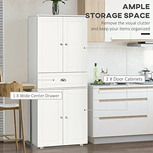 HOMCOM 72" Freestanding Kitchen Pantry Cabinet With 2 Large Double Door Cabinets And 1 Center Drawer, White 6 HOMCOM 72" Freestanding Kitchen Pantry Cabinet With 2 Large Double Door Cabinets And 1 Center Drawer, White - Image 4
