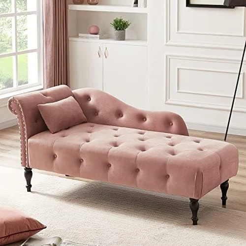 KIVENJAJA Velvet Chaise Lounge Indoor, 60” Tufted Upholstered Lounge Chair With Pillow & Rolled Arm Nailhead Trim For Bedroom Living Room Office, Burgundy 11 KIVENJAJA Velvet Chaise Lounge Indoor, 60” Tufted Upholstered Lounge Chair With Pillow & Rolled Arm Nailhead Trim For Bedroom Living Room Office, Burgundy - Image 9