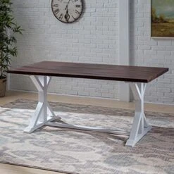 Great Deal Furniture Mayo Rustic Farmhouse Acacia Wood Dining Table, Dark Brown And White -Amazon Store 51WmAKigccL