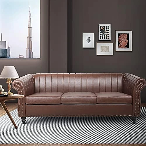 Chesterfield Sofa For Living Room, 3 Seater Sofa Couch Faux Leather Fabric Home Seating Couch Sofa For Home Furniture (Black) 13 Chesterfield Sofa For Living Room, 3 Seater Sofa Couch Faux Leather Fabric Home Seating Couch Sofa For Home Furniture (Black) - Image 11