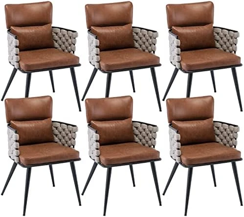 BFZ Mid-Century Modern Dining Chairs Set Of 4, Handmade Woven Kitchen Chairs, Suede Fabric Dining Chairs With Metal Legs For Kitchen, Dining Room, Living Room 12 BFZ Mid-Century Modern Dining Chairs Set Of 4, Handmade Woven Kitchen Chairs, Suede Fabric Dining Chairs With Metal Legs For Kitchen, Dining Room, Living Room - Image 10