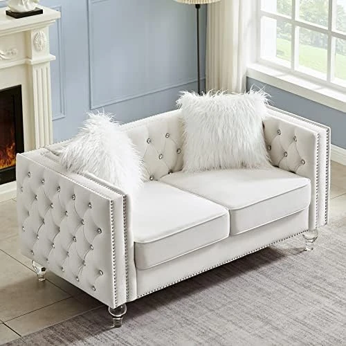 Mikibama Velvet Loveseat Sofa Couch Set For Living Room, Modern Decor Furniture Tufted Sofa Set With Nailhead Acrylic Legs And 2 Pillows For Bedroom, Hall(Grey) 10 Mikibama Velvet Loveseat Sofa Couch Set For Living Room, Modern Decor Furniture Tufted Sofa Set With Nailhead Acrylic Legs And 2 Pillows For Bedroom, Hall(Grey) - Image 8