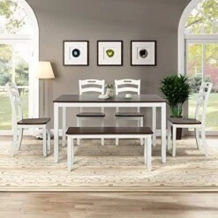LZ LEISURE ZONE 6 Piece Wooden Dining Table Set With Bench And 4 Dining Chairs, Kitchen Table Set Family Furniture For 6 People (Antique Graywash) -Amazon Store 51X1opFuR8L. AC