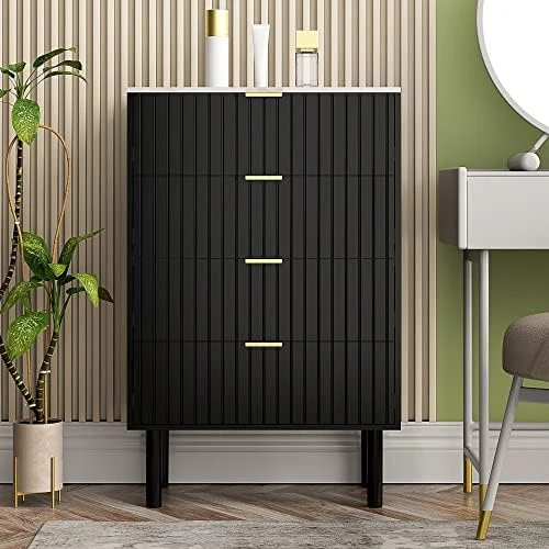 ANBUY Black 6 Drawer Double Dresser For Bedroom, Dual Chest Of Drawers Modern Dresser For Bedroom With Gold Handles Imitation Marble Texture (Black) 9 ANBUY Black 6 Drawer Double Dresser For Bedroom, Dual Chest Of Drawers Modern Dresser For Bedroom With Gold Handles Imitation Marble Texture (Black) - Image 7