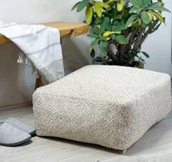 Chardin Home Unstuffed Ottoman, Cozy & Bohemian Pouf Covers, Hand Crafted Casual Seating, Footrest, Square Floor Pillow For Home, Office, Bedroom, Living Room, 20" X 20"x 8", Ivory-Grey. -Amazon Store 51X4lwCfcZL. AC