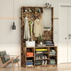 PAKASEPT Hall Tree With Storage Bench Coat Rack,Shoe Storage, Entryway Bench With Coat Rack,Two Storage Shelves, 70.9” Industrial 5 In 1 Large Organizer Hall Tree,Rustic Brown -Amazon Store 51X5lhwjfdL