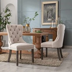 Civama Dining Chairs Set Of 6, Velvet Nikki Collection Dining Room Chair Upholstered Modern Luxury Tufted With Nailhead Trim Back Pull Ring Solid Wooden Legs, Beige -Amazon Store 51X6AvcriSL