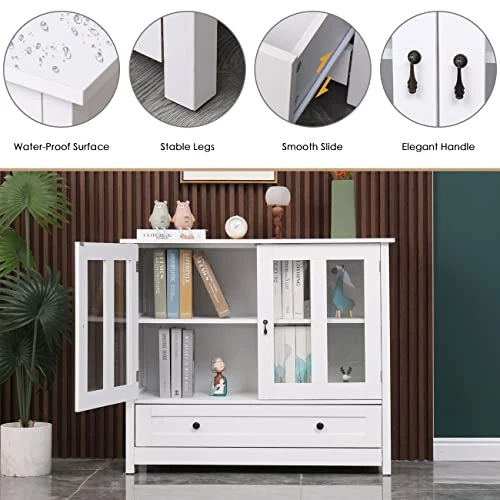 Nozama White Wine Cabinet With Storage Modern Buffet Server Sideboard With 2 Door Cabinets For Kitchen Room Kitchen Bar Storage Cabinet Cupboard 5 Nozama White Wine Cabinet With Storage Modern Buffet Server Sideboard With 2 Door Cabinets For Kitchen Room Kitchen Bar Storage Cabinet Cupboard - Image 3