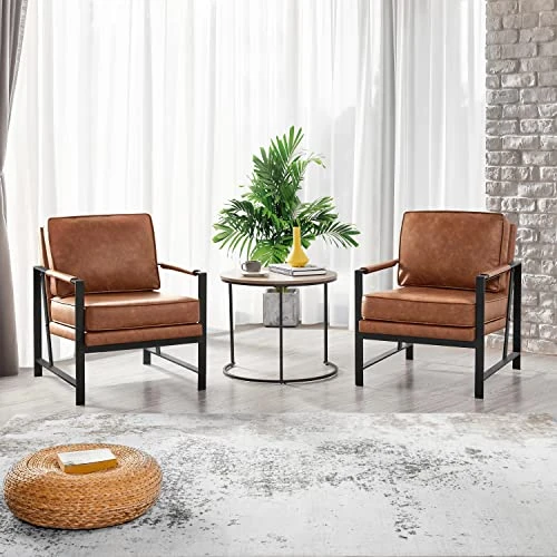 Yaheetech PU Leather Armchairs, Retro Leisure Accent Chair With Extra Soft Padded And Cushion, 105 Degree Slant Back, Modern Reading Arm Chair For Living Room/Office/Bedroom/Study, 2pcs, Light Brown 4 Yaheetech PU Leather Armchairs, Retro Leisure Accent Chair With Extra Soft Padded And Cushion, 105 Degree Slant Back, Modern Reading Arm Chair For Living Room/Office/Bedroom/Study, 2pcs, Light Brown - Image 2