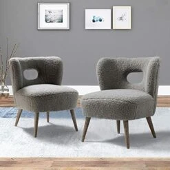 TINA'S HOME Modern Sherpa Accent Chair With Open Back & Wooden Legs, Upholstered Lamb Fleece Armless Slipper Chair, Comfy Faux Fur Cute Vanity Chair For Living Room Bedroom Office Makeup Room, Ivory -Amazon Store 51XL0Hz4hBL. AC