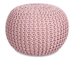 BIRDROCK HOME Round Pouf Foot Stool Ottoman - Knit Bean Bag Floor Chair - Cotton Braided Cord - Great For The Living Room, Bedroom And Kids Room - Small Furniture (Dusty Rose)
