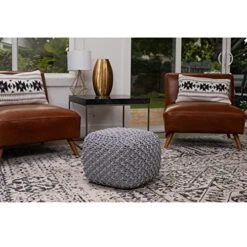BIRDROCK HOME Square Pouf Footstool Ottoman - Grey - Knit Bean Bag Floor Chair - Cotton Braided Cord - Great For The Living Room, Bedroom And Kids Room - Small Furniture -Amazon Store 51XQqk7LUWL