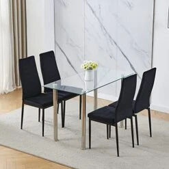 Nozama Rectangular Dining Table Chair Set Space Saving Dining Room Home Furniture Transparent Glass Stainless Steel Metal Legs For 4 People Flannal Black 17 Nozama Rectangular Dining Table Chair Set Space Saving Dining Room Home Furniture Transparent Glass Stainless Steel Metal Legs For 4 People Flannal Black -Amazon Store 51XSNyHBfwL