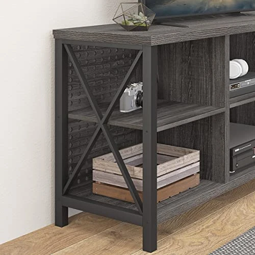 IBF Industrial Entertainment Center, Rustic Farmhouse Wood And Metal TV Stand For 55 Inch TV, Modern Television Stands Table With Media Console Storage For Living Room Bedroom, Dark Gray Oak, 47 Inch 6 IBF Industrial Entertainment Center, Rustic Farmhouse Wood And Metal TV Stand For 55 Inch TV, Modern Television Stands Table With Media Console Storage For Living Room Bedroom, Dark Gray Oak, 47 Inch - Image 4