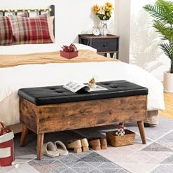 HOOBRO Storage Bench With Storage,End Of Bed Bench, Entryway Bench With Leather Seat, Flip Top Storage Chest, Bed End Stool In Hallway Living Room Bedroom, Supports 220 Lb, Rustic Brown BF97CW01G2 -Amazon Store 51XXtCUgZRL