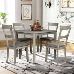 5 Piece Dining Table Set, Wooden Kitchen Dining Table Set With Square Table And 4 Upholstered Chairs For Kitchen, Dining Room, Family And Apartment (Light Gray+4 Person) 19 5 Piece Dining Table Set, Wooden Kitchen Dining Table Set With Square Table And 4 Upholstered Chairs For Kitchen, Dining Room, Family And Apartment (Light Gray+4 Person) -Amazon Store 51XZ3jbO5KL