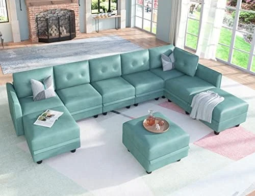 LLappuil Modular Sofa Sectioanl Couch With Storage, Convertible 6 Seater L Shaped Modular Chaise Sofa With Ottoman, Denim Blue 11 LLappuil Modular Sofa Sectioanl Couch With Storage, Convertible 6 Seater L Shaped Modular Chaise Sofa With Ottoman, Denim Blue - Image 9