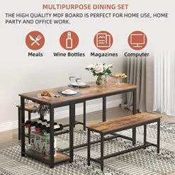 SogesHome 3-Piece Kitchen Dining Table Set, Table Bench Set For 4, Breakfast Nook Table With Wine Rack And Glass Holder, Space-Saving Table Set For Restaurant, Coffee Shop, Living Room 12 SogesHome 3-Piece Kitchen Dining Table Set, Table Bench Set For 4, Breakfast Nook Table With Wine Rack And Glass Holder, Space-Saving Table Set For Restaurant, Coffee Shop, Living Room -Amazon Store 51XdGRtLrxL