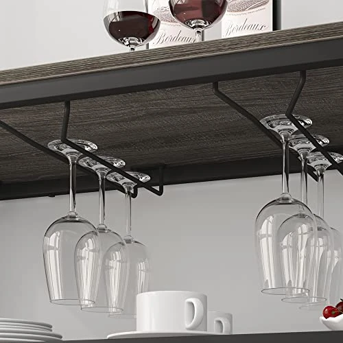 LVB Wine Rack Table, Liquor Bar Cabinet Freestanding Floor, Wooden Rustic Wine Storage With Wine Shelf And Glass Holder, Metal And Wood Modern Wine Cabinet For Home With Bottle Rack, Dark Gray Oak 6 LVB Wine Rack Table, Liquor Bar Cabinet Freestanding Floor, Wooden Rustic Wine Storage With Wine Shelf And Glass Holder, Metal And Wood Modern Wine Cabinet For Home With Bottle Rack, Dark Gray Oak - Image 4