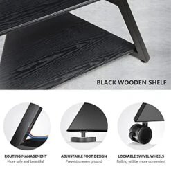FITUEYES Design Corner TV Stand For 43 55 65 70 75 Inch TV, Black TV Cart Floor Stand, Modern TV Stand With Wooden Storage Shelves, Eiffel Series -Amazon Store 51XfzTFIyLS