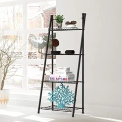 NORCEESAN Ladder Shelf Metal Plant Stand, 4-Tier Ladder Bookshelf Black Plant Shelf Indoor Flower Rack Display Stand For Garden Living Room Balcony, Standing Shelves Outdoor