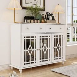 Homsee Buffet Sideboard Storage Cabinet With Mirror Doors, 3 Drawers & 6 Storage Compartments, Kitchen Cupboard Console Table For Hallway And Living Room, White (55.1”L X 15.7”W X 35.4”H) -Amazon Store 51Xy5p6tfKL. AC