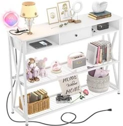 Armocity Console Table With Outlets, Entryway Table For Entry, 47 Inch Sofa Table With Drawers, Long Hallway Table, Industrial Behind Couch Table For Entryway, Sofa Couch, Entrance, Hallway, White -Amazon Store 51XyhJePEJL. AC